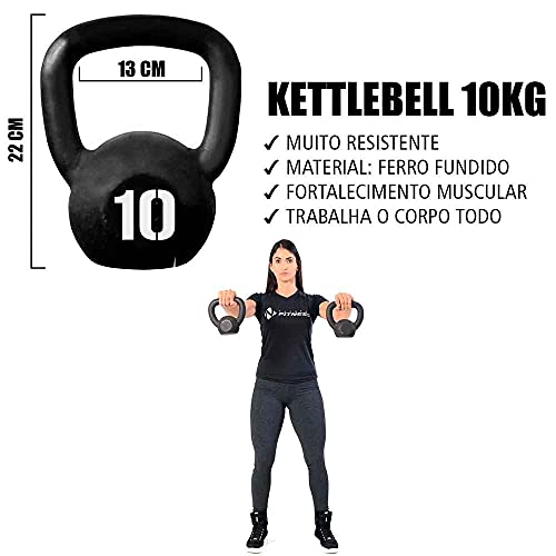 Kettlebell Pintado 10Kg Fixa Para Academia Fitness Cross