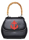 B: 26cm x H: 21cm bzw. 36cm Küstenluder Damen Tasche Gwen Sailor Anker Bambus Tiki Bag Schwarz