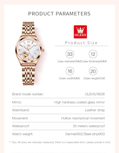 Image of OLEVS Watches for Women Automatic Ladies Watch Mechanical Leather Strap Self-Winding Diamond dial Waterproof