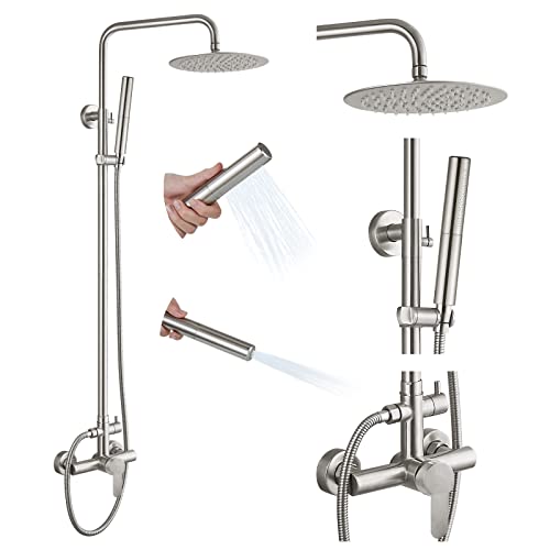 Outdoor Shower Faucet Sets Stainless Steel Shower with 2 in 1 Cyl
