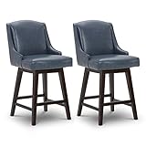 CHITA Counter Height Swivel Barstools, FSC Certified Upholstered Faux Leather Bar Stools Set of 2, 26' Seat Height, Navy Blue