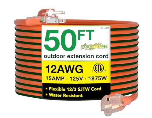 Go Green Power Inc. (G-14050) 12/3 SJTW Outdoor Extension Cord, Lighted End, 50 ft