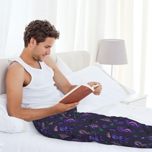 Pajama Pants Men - Octopus Seahorse Jellyfish Purple Men's Pajama Bottoms, Mens Cotton Pajama Pants3