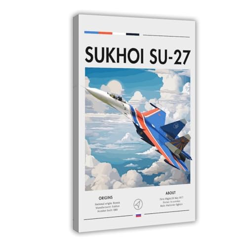 Décoration murale Sukhoi Su-27 poster toile aviation format 40x60cm