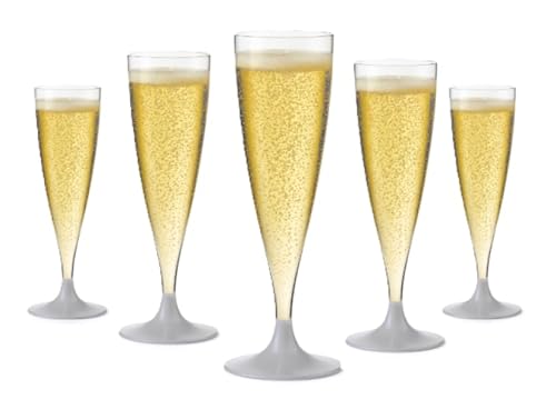 WOOPARTY Set 24 Flute Argento in Plastica - 200 ml | Calici da Spumante Riutilizzabili - Eleganti e Resistenti | Ideali per Festa, Matrimonio, Brindisi, Aperitivo, Eventi - 6,5x17,5 cm