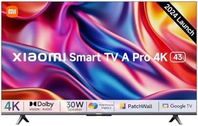 Xiaomi 108 cm (43 inches) A Pro 4K Dolby Vision Smart Google LED TV L43MA-AUIN (Black)