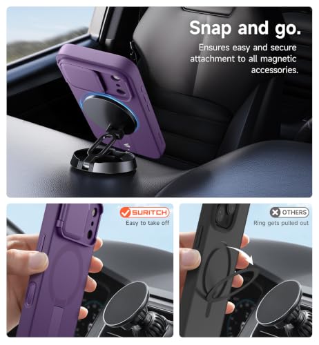 Image of SURITCH for iPhone 17 Pro Max Case with Camera Control Cover, Camera Cover and Adjustable Kickstand, Compatible with MagSafe, Shockproof Bumper Protective Cases 6.9 Inch, Dark Purple