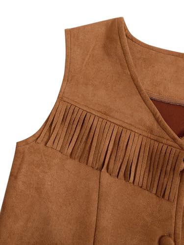 Girl's Tassels Sleeveless Vest 70s Hippie Faux Suede Boho Western Cowgirl Fringe Jacket Cardigan4