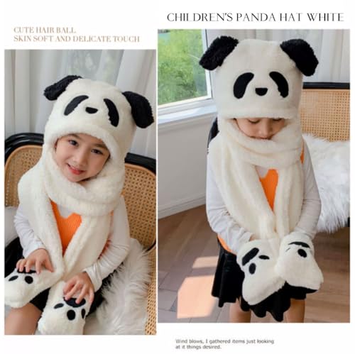 Image of Kids Winter Hat Gloves Scarf Set,Cute Panda Hat with Movable Ears Thick Warm Hood Cap for Girls Boys 4-10 Years Old