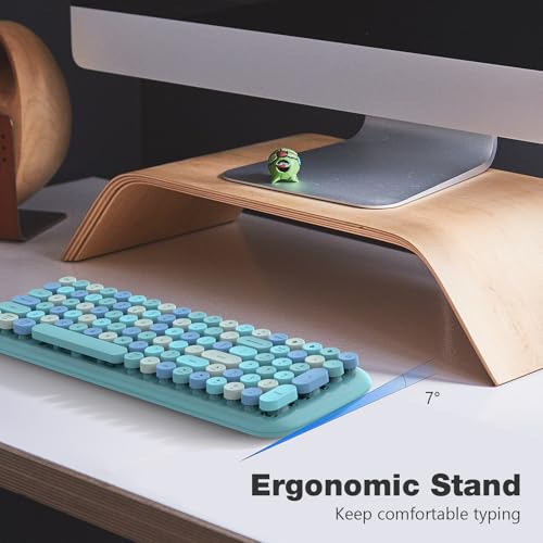 Image of MOFII Wireless Bluetooth Keyboard, Typewriter Retro Round Keycaps Keyboard, Bluetooth 5.1 Tech Compatible with iPhone, iPad, Android, Windows, PC, Mac, Perfect for Home /Office (Blue Colorful)