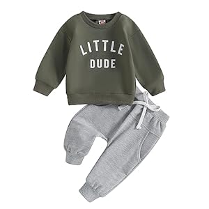 Baby Toddler Boys Fall Winter Outfits Little Dude Letter Printed Long Sleeve Sweatshirts Pants 2Pcs Clothes Set