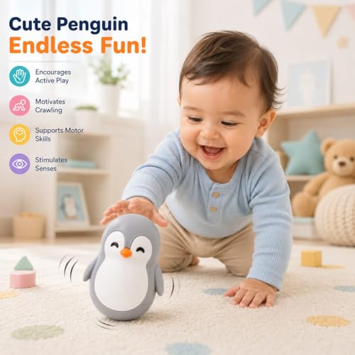 Image of Penguin Roly-Poly Toy, Tumble, Wobble, and Come Right Back (Gray and White) (Gray and White)