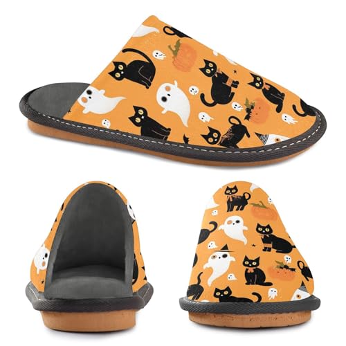 visesunny Women Men's Fuzzy Slippers Plush Warm Winter Funny Cat Ghost Halloween Cozy House Slippers Comfy Indoor Shoes2
