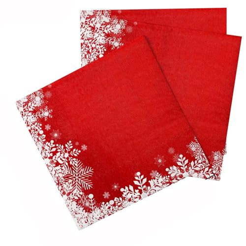 Ipalmay Christmas Snowflake Paper Napkins - 40pcs Disposable Red White Snowflake Party Napkins Luncheon Dinner Napkins 6.5x6.5in for Winter Holiday Events, Xmas Party, Wedding, Valentine’s Day Decor