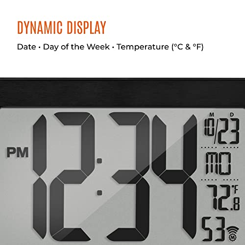 Marathon Atomic Wall Clock With Stand, Black Frame/Black Stainless Steel Finish - Large, 9-Inch Display - Am/Pm Or 24-Hour Time Format, 8 Time Zones & Indoor Temperature - Two Aa Batteries Included #TOP4