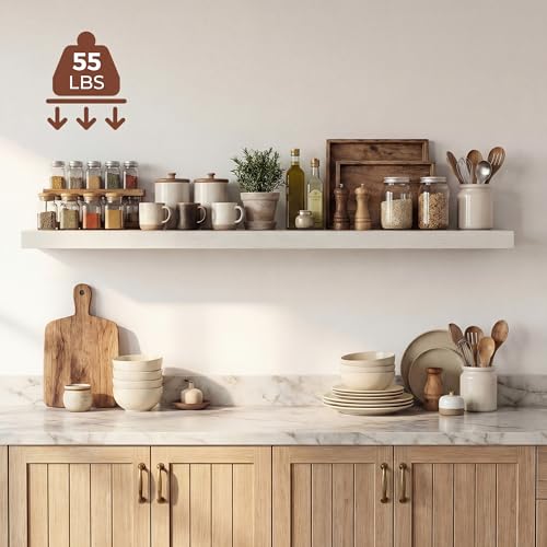 Image of Dreamland 48 Inches Floating Shelves for Wall, 9.3 inch Deep Long Floating Shelves Set of 1, Large Display & Storage Shelf, Wall Shelf for Bathroom Bedroom Living Room Kitchen Office, White