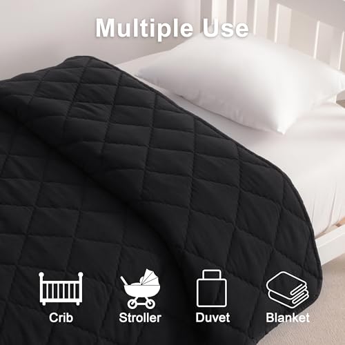 Image of BEDSUM Toddler Comforter, Brushed Microfiber Crib Blanket - All Season Quilted Down Alternative Nursery Bedding - Lightweight Breathable Baby Blanket for Stroller & Nap, 39x47, Black