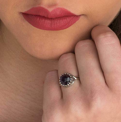 925 Sterling Silver Vintage Style Natural Amethyst Ring - Iridescent Rose-Cut Genuine Gemstone February Birthstone Sizable Ring - Handmade Jewelry Gift For Her - Adjustable Boho Ring - Gift For Women #TOP1