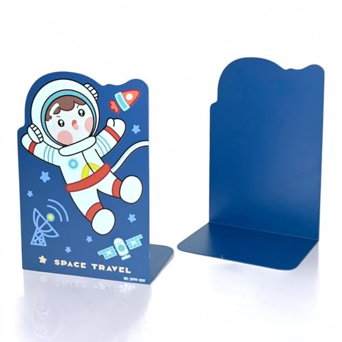 Image of oddpod Space Travel Laser-Cut Metal Bookends /Heavy Duty Non-Slip Book Stands for Office Decor, Home Decor, Library, and Institutions 3999 - Blue