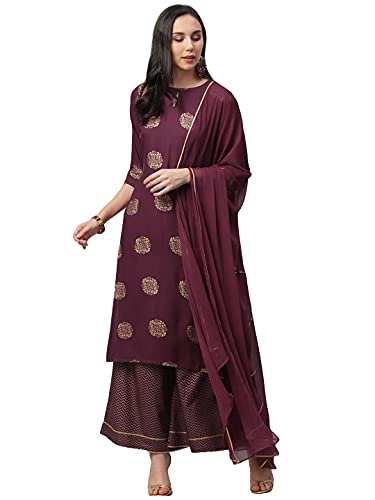 Image of ANNI DESIGNER Women's Rayon Straight Kurta & Palazzo & Dupatta (Ayesha)