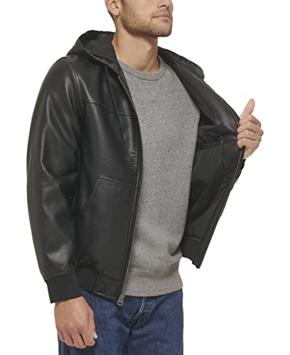 Image of Levi's Men's Buffed Cow Faux Leather Hoody Bomber