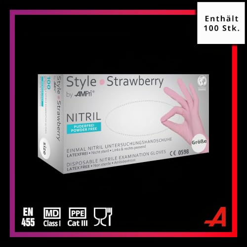 AMPRI Nitrilhandschuhe, rosa, 100 Stück/Box, Größe XS, puderfrei, Style Strawberry by Med-Comfort: Nitril Einmalhandschuhe… – Ansicht 2