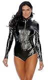 Forplay Women's Trashbag Bodysuit with Zipper Detail, Black, X-Small/Small