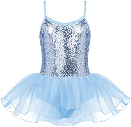 Zaclotre Girls Sequin Leotard Sparkly Strap Ballet Skirted Leotards Tutu Dress Ballerina Outfit Dance Costume Blue Size 8-9 Years