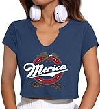Fourth of July Outfit Women 4th of July USA Shirts Crop Tops Memorial Day T-Shirt American Flag Patriotic Tee(Blue 14-L)