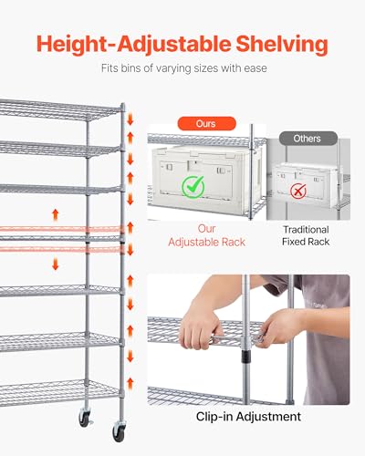 Image of VEVOR 7-Tier Rolling Bin Storage Rack, 26 Organizer Bins, Bin Rack Storage Steel Wire Shelving System with Wheels, Mobile Tool Organizer for Garage, Warehouse, Office, Restaurant, Kitchen, Classroom