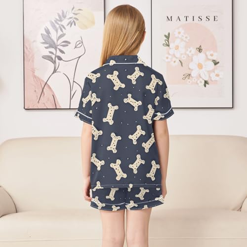 ALAZA Bone Blue Pajamas Satin Pajama Set Short Sleeve Button Down Sleepwear4