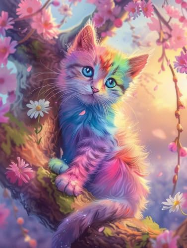 Broderie Diamant Kit Complet Arbres et Chat Anti-Stress pour Adulte