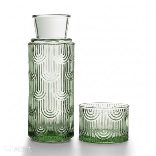 Juego de Jarra de Agua y Vidrio Para Mesita de Noche, Jarra de Vidrio de 630 Ml Con Taza, Para Dormitorio de Invitados, Baño, Sala de Estar (Verde)