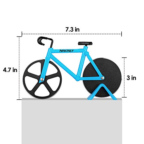 Bicycle Pizza Cutter Wheel,Ninonly Non-Stick Dual Cutting Wheels Stainless Steel Bike Pizza Slicer With A Stand For Pizza Lovers,Holiday Vacation Housewarming Kitchen Gadget Cool Men's Gift #TOP2