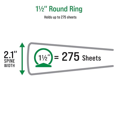 Office Essentials Economy View 3 Ring Binders, 1.5\" Round Rings, 2.1\" Spine, 275-Sheet Capacity, Black Binders (12-Pack of 03427)