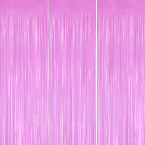 Image of DECOCKRAT 3 Pack Foil Fringe Backdrop - Pastel Purple Shiny Tinsel Curtains for Party Decoration /Photo Booth Props - 3.3x8.2 FT Metallic Foil Backdrop for Birthday, Wedding, Graduation, Christmas.