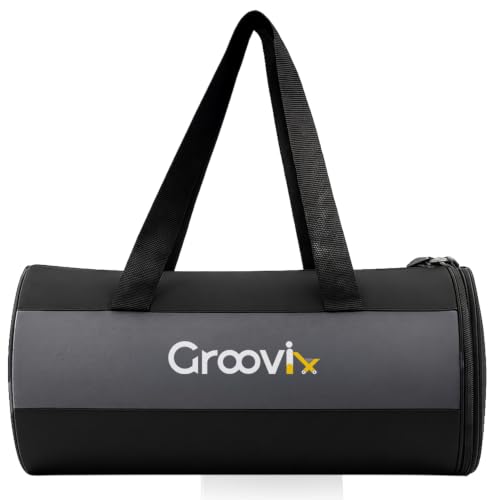Image of GROOVIX 20L Gym Bag, Black, Polyester, Water Resistant, with Dedicated Shoe Compartment, Adjustable Shoulder Strap, Unisex Duffel for Training, Yoga, and Travel