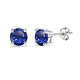 Sterling Silver Created Blue Sapphire 6mm Round-Cut Solitaire Stud Earrings