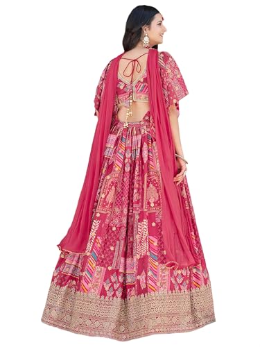 Designer Pink Floral Lehenga Choli Set, Traditional Indian Wedding Dress with Embroidered Border, Printed Ethnic Bridal Wear4
