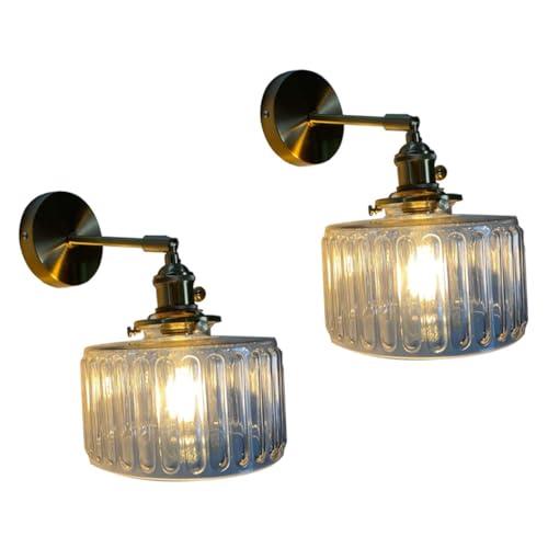 Image of Vintage Wall Sconces with Switch Glass Shade Modern Brass Wall Light Fixtures E27 Base Bedside Wall Mounted Lamp for Bedroom Bathroom Living Room Farmhouse Vanity (Transparent-2Pcs)