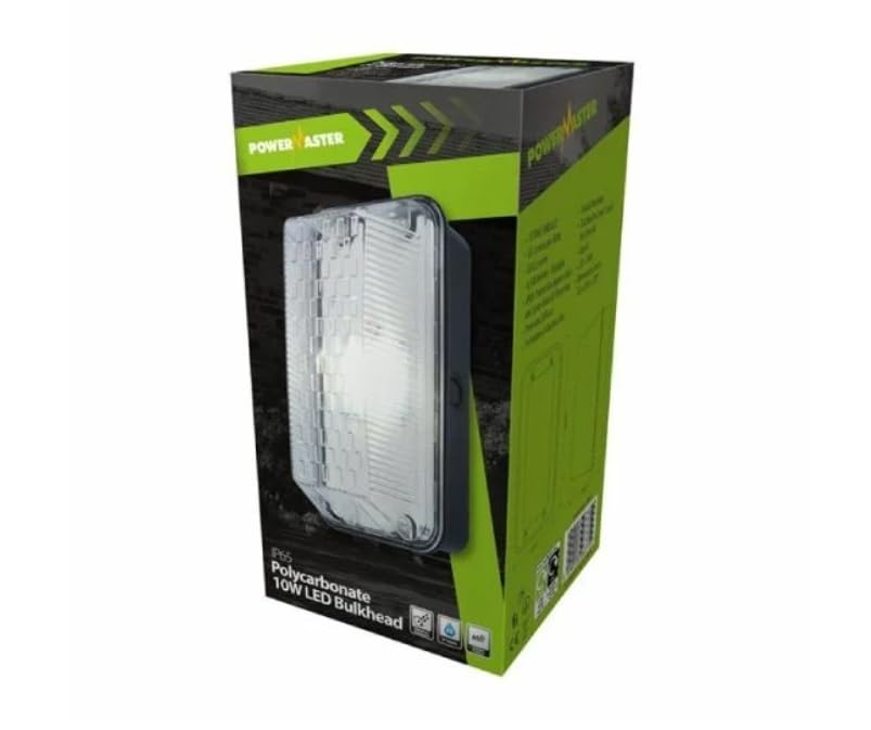 Power Master Outdoor Wall Lighting Black 10W LED Polycarbonate Bulkhead Outdoor Lighting, 6500K, IP65 – Outdoor