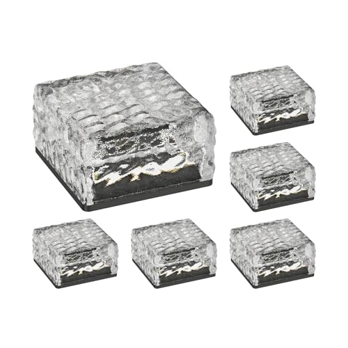 ledscom.de 6 Stück LED Solar-Pflasterstein Bodeneinbauleuchte BROSLO für außen, IP67, Glas, eckig, 10 x 10cm, warmweiß