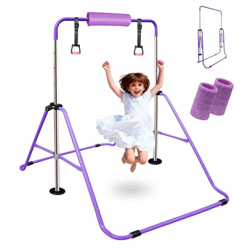 Triclicks Barre de Gymnastique pour Enfants, Barre d'entraînement Pliable avec Hauteur réglable, Barres Horizontales Extensibles pour Enfants, Filles, garçons (Violet)