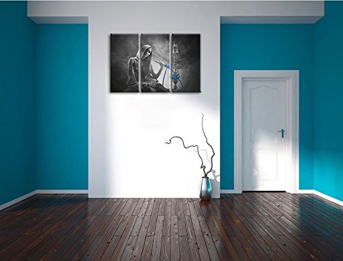 Frau neben Shisha schwarz/weiß auf 3-Teiler Leinwandbild 120x80 Bild auf Leinwand, XXL riesige Bilder fertig gerahmt mit… – Bild 6