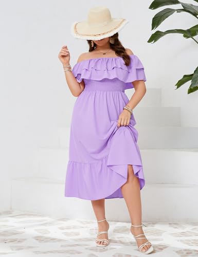 Image of KOJOOIN Women Plus Size Off Shoulder Maxi Dress Ruffle Flowy Casual Summer Boho Long Dresses
