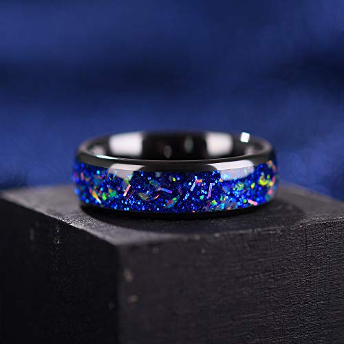 THREE KEYS JEWELRY Womens Ceramic Galaxy Colourful Blue/Red/Green Rocks 4,6,8mm Unisex Wedding Flat Bands Rings for Women Comfort Fit Vintage Black Size 4-162