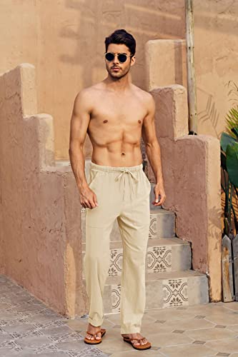 Image of Gafeng Mens Linen Pants Yoga Casual Beach Summer Harem Baggy Trousers