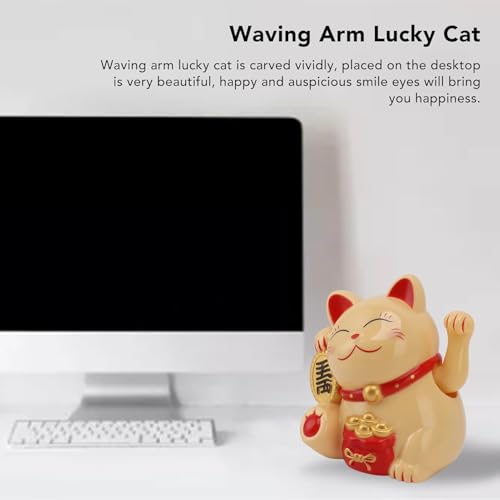 Image of SAMVARDHAN Plastic Maneki Neko Lucky Cat, Waving Arm Solar Powered Good Luck Wealth Welcoming Display Car Decor Paw Up with Arm, Decor Item for Home, Office and Car (Yellow), 5 x 6.5 Cm