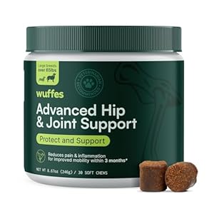 Wuffes Advanced Dog Hip and Joint Supplement with Glucosamine, Chondroitin, Omega 3, MSM, and Green Lipped Mussel, 30 Pork Flavored Chews for Large Dog Breeds