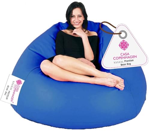 Image of Casa Copenhagen Premium Leather Bean Bag Chair, Filled with Beans | Capacity: Upto 7 Ft Height, 200 KG Weight | 5XL | Royal Blue Berry